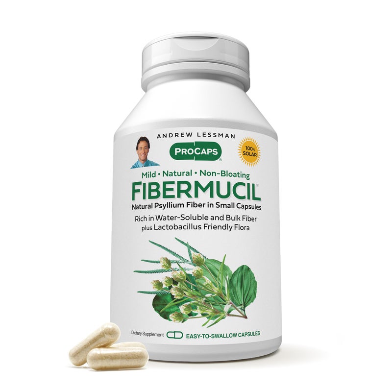 ANDREW LESSMAN Fibermucil 180 Capsules Psyllium Husk Powder Gently Promotes Regularity and Digestive Health Rich in Fiber Gentle Easy Effective No Additives Small Easy to Swallow Capsules